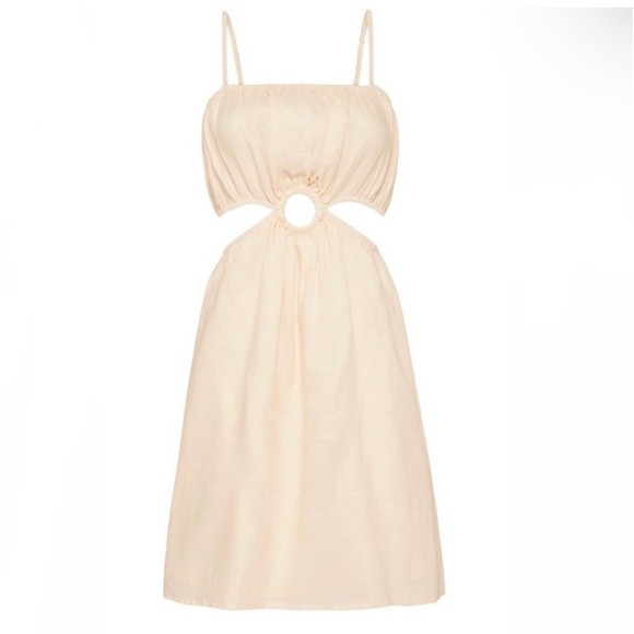 Anthropologie Faithful The Brand Zuma Linen Cut-Out Mini Dress in Shell Size 10 - Picture 4 of 16